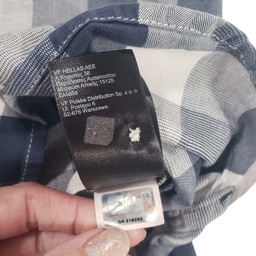 The North Face Button Up Shirt Mens Navy Blue White XL Plaid Chest Pocket Casual